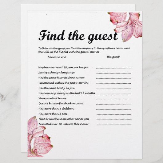 ZOEK HET GASTENSPEL BRIEFHOOFD (Voorkant / Achterkant)