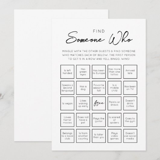 Zoek iemand die gasten Bingo spel Kaart (Voorkant / Achterkant)