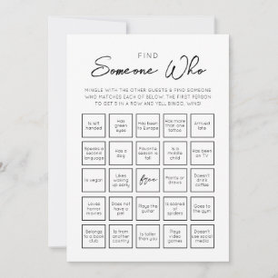 Zoek iemand die gasten Bingo spel Kaart