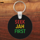 Zoek Jah Eerst Rastafarian Reggae Rasta Kleuren Sleutelhanger (Voorkant)