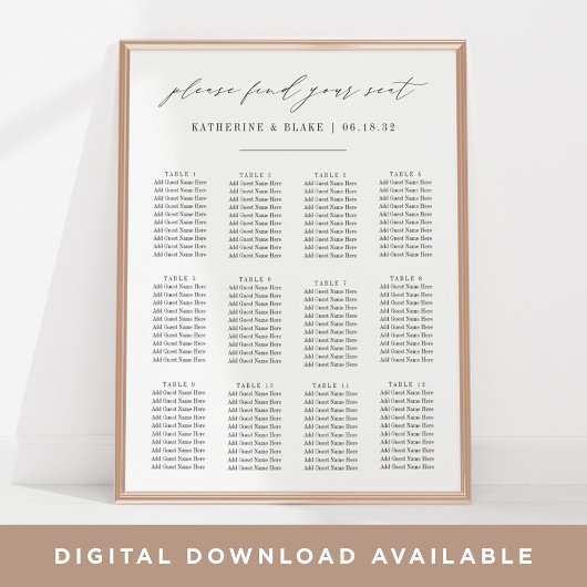 Zoek je bruiloft-sessieschema op het zitvlak poster