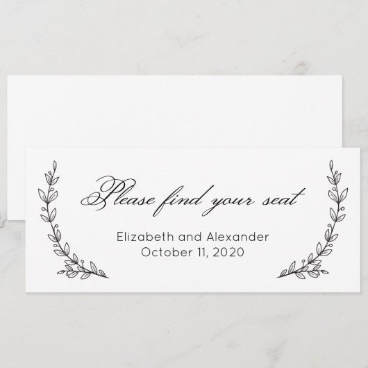 Zoek je stoel. Bloemen eenvoudige bruiloft. botani Kaart (Voorkant / Achterkant)