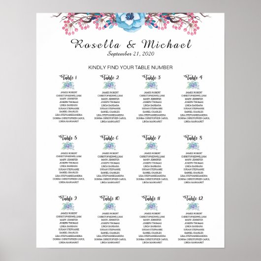 Zoek je tabelnummer - Zitdiagram Poster (Voorkant)