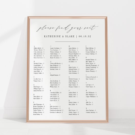 Zoek je zetel | Alfabetische zitplaats Poster