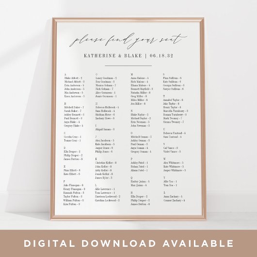 Zoek je zetel | Alfabetische zitplaats Poster