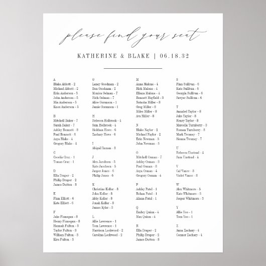 Zoek je zetel | Alfabetische zitplaats Poster (Voorkant)