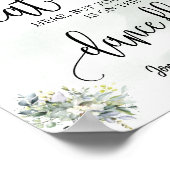 Zoek je zitje voor bruiloft met eucalyptusbord poster (Hoek)