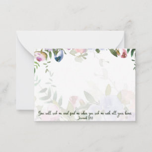 Zoek mij met heel je hart, roze en blauwe bloemen  notitiekaartje