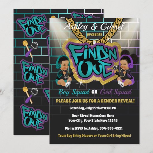 Zoek 'n uitnodiging! Gender onthullen! Hip Hop! Kaart (Voorkant / Achterkant)