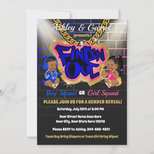 Zoek 'n uitnodiging! Gender onthullen! Hip Hop! Kaart (Voorkant)