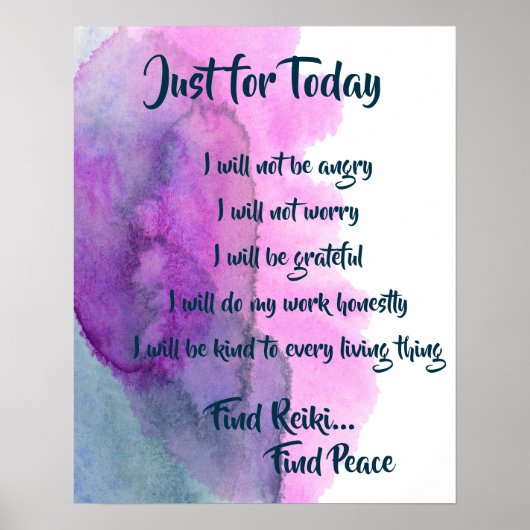 Zoek Reiki, zoek Peace Blue Paarse waterverf Poster (Voorkant)