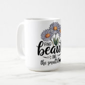 Zoek schoonheid in kleine dingen koffiemok (Voorkant links)