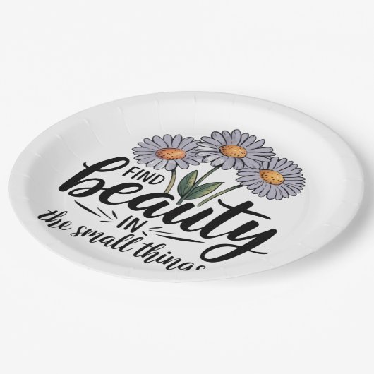 Zoek schoonheid in kleine dingen papieren bordje (Gekanteld)
