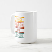 Zoek vrede in Jezus. Retro Coffee-Mok Koffiemok (Voorkant links)