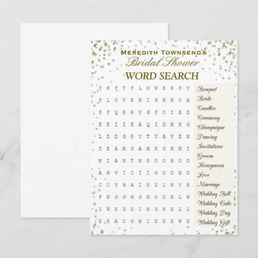 Zoeken op bruidswoord | Gouden Confetti Uitnodiging Briefkaart (Voorkant / Achterkant)