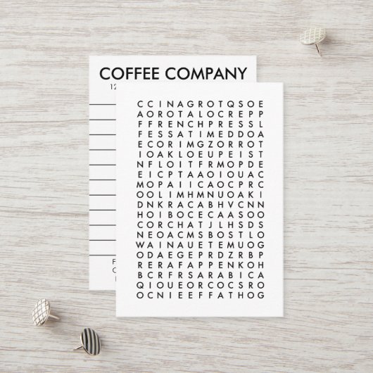 Zoekkaart voor koffie kortingskaartje (Voorkant / Achterkant in situ)