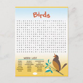Zoekkaart voor vogels Word Briefkaart