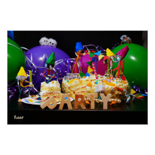 Zoekplaat van feestende Fubby's op een verjaardag Perfect Poster