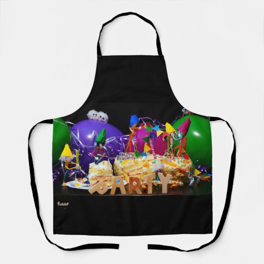 Zoekplaat van feestende Fubby's op een verjaardag Schort (Voorkant)
