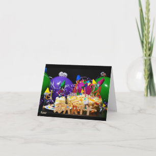 Zoekplaat van feestende Fubby's op een verjaardags Bedankkaart