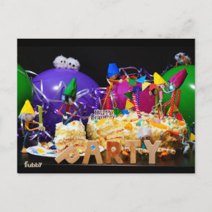 Zoekplaat van feestende Fubby's op een verjaardags Briefkaart