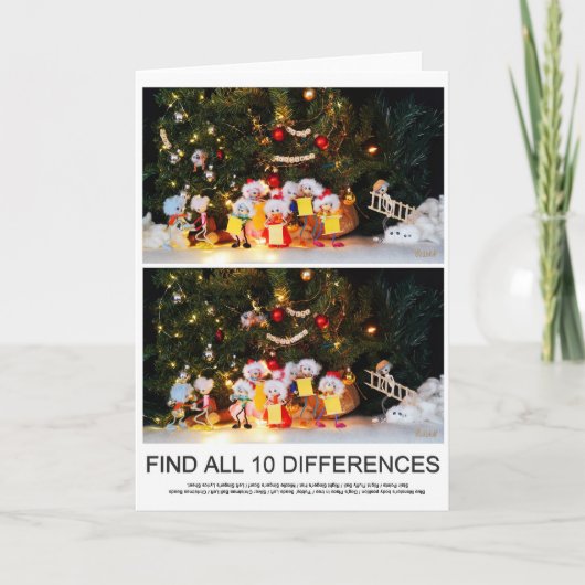 Zoekplaatje van 10 verschillen van de Kerstfubby's Kaart (Voorkant)