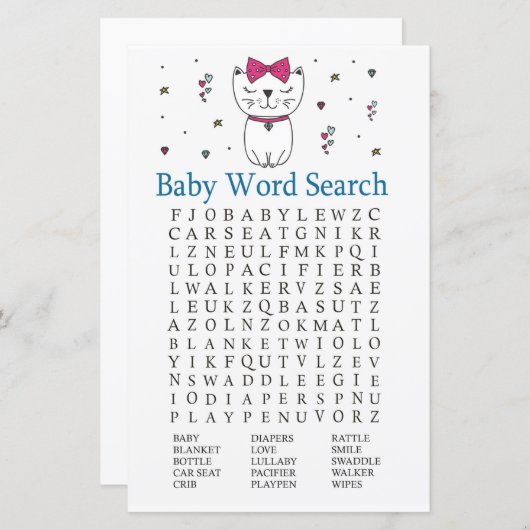 Zoekspel met kat of Kitten Baby shower Word (Voorkant / Achterkant)