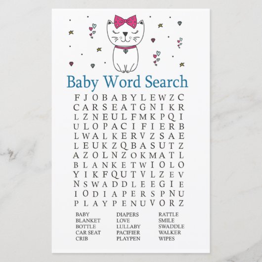 Zoekspel met kat of Kitten Baby shower Word (Voorkant)