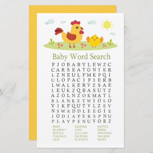 Zoekspel voor Chicken Baby shower Word (Voorkant / Achterkant)