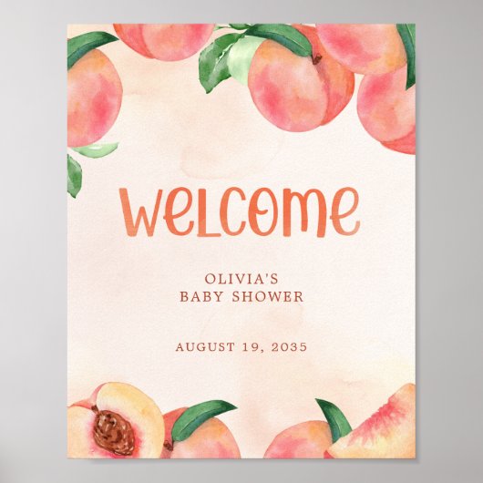 Zoekt als een Baby shower Welkomstteken Peach Poster (Voorkant)