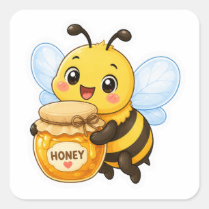 Zoele Bij met Honingpot Cartoon Sticker