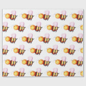 Zoele Bij met Roze Vleugels Gebloemd Inpakpapier (Vlak)