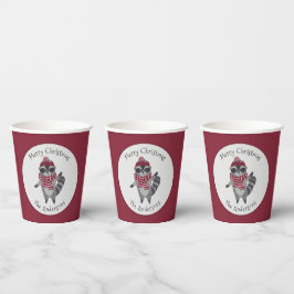 Zoele Grijze en Rode Aquarel Kerst Wasbeer Papieren Bekers