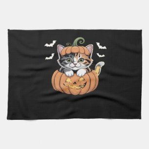 Zoele Halloween Kitten in een Pompoen Klassiek T-S Theedoek