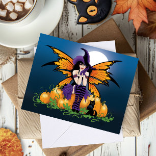 Zoele Halloweenfee Pompoenvlakte Zwarte Kat Kaart