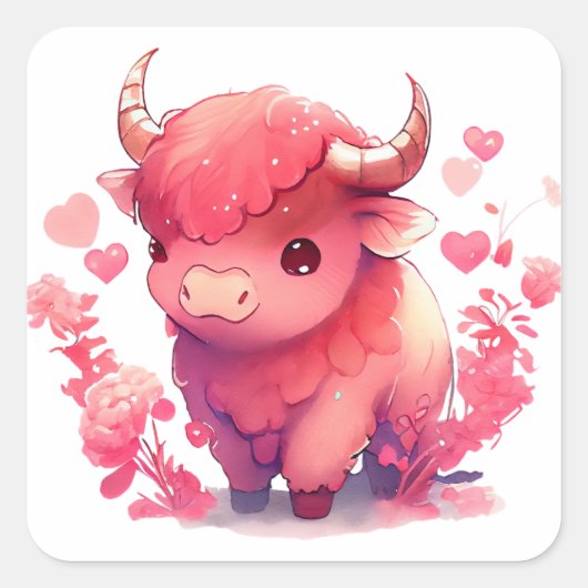 Zoele Hart Buffalo Valentijnsdag Vierkante Sticker (Voorkant)
