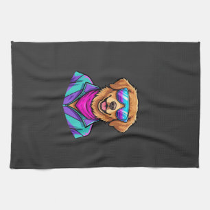 Zoele Honden Zonnebril Retro Neon Kunst_1 Theedoek