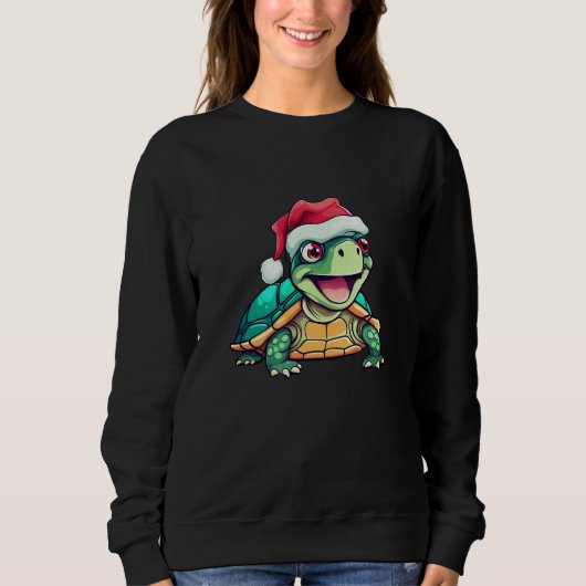 Zoele Kerstmis Schildpad met Kerstmannen Muts Trui (Voorkant)