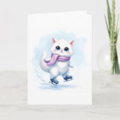 Zoele Winter Witte Kitten Schaatsende Blank Folded Kaart (Voorkant)
