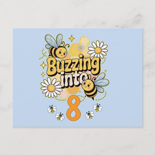 Zoemend Naar Aangepaste Naam en Leeftijd Cute Bij  Briefkaart (Voorkant)