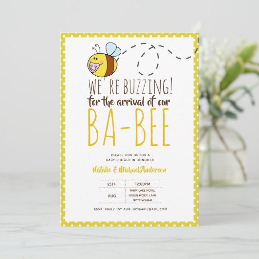 ZOEMEND VOOR AANKOMST VAN DE BABY BABYSHOWER Geel Kaart (Staand voorkant)