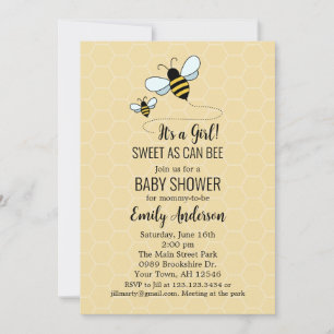 Zoemende Bij Baby Shower Uitnodiging Goud