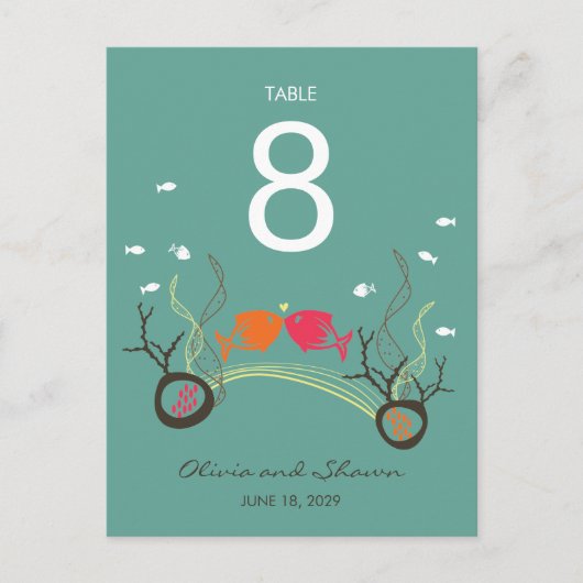 Zoenen Vissen & Koralen Strand Tafel Nummer Briefkaart (Voorkant)