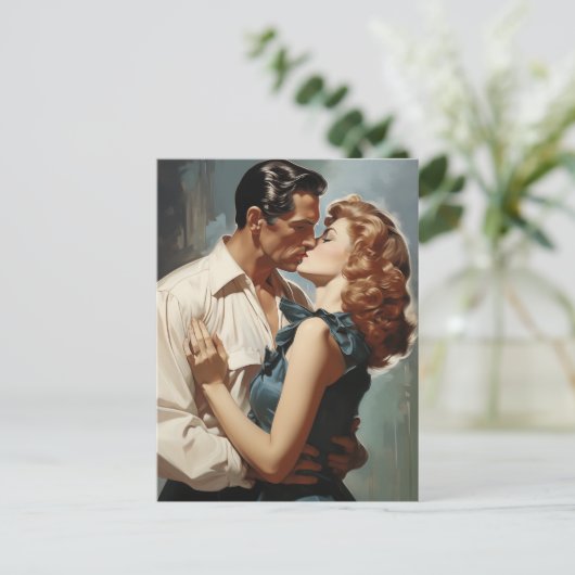 zoenend paar briefkaart (Staand voorkant)