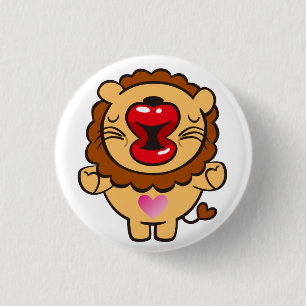 zoenende leeuw ronde button 3,2 cm