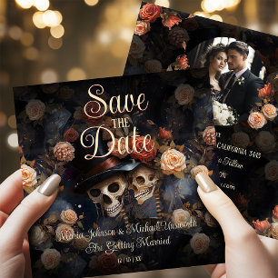 Zoenende skeletten Gothic Save The Date Kaart