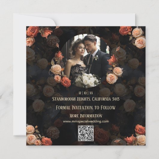 Zoenende skeletten Gothic Save The Date Kaart (Achterkant)