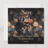 Zoenende skeletten Gothic Save The Date Kaart (Voorkant)
