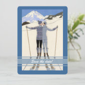 zoenende skiers - winter aankondiging van de datum (Staand voorkant)