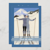 zoenende skiërs - winter aankondiging van de datum (Voorkant / Achterkant)